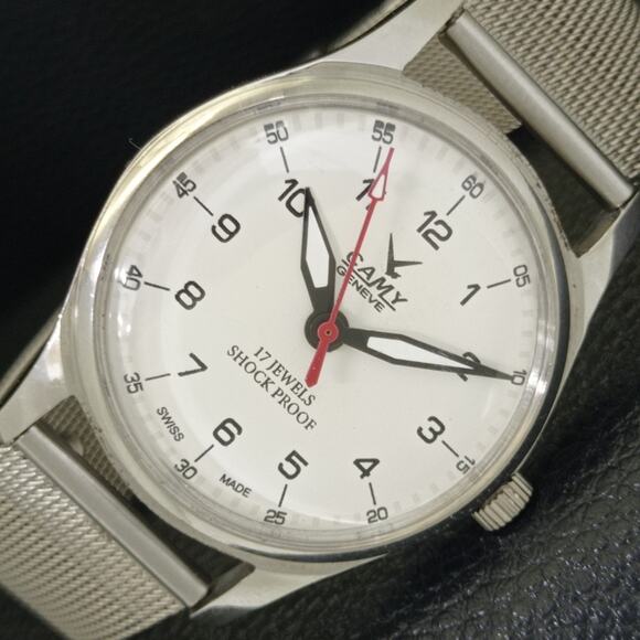 Vintage 1993 Camy Manual Mens Silver Watch W/Metal Strap & White accents